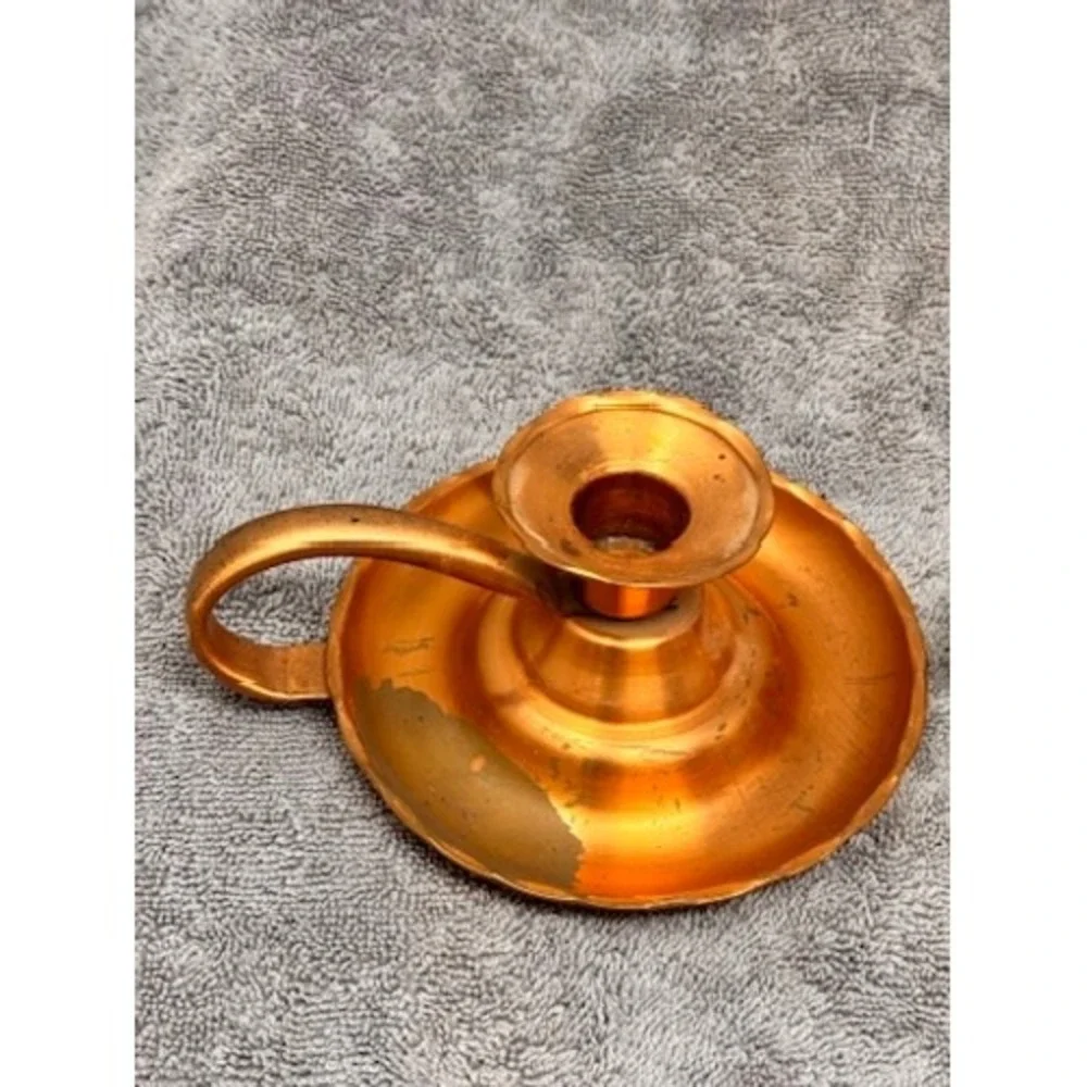 Vtg Copper Tin Chamberstick Candle Holders Set of 2 Made in Utah Scalloped Edge
